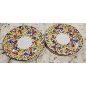 Crown Queen Saucer Set Of 2 Fine Bone China‎ Made In England Yellow Floral